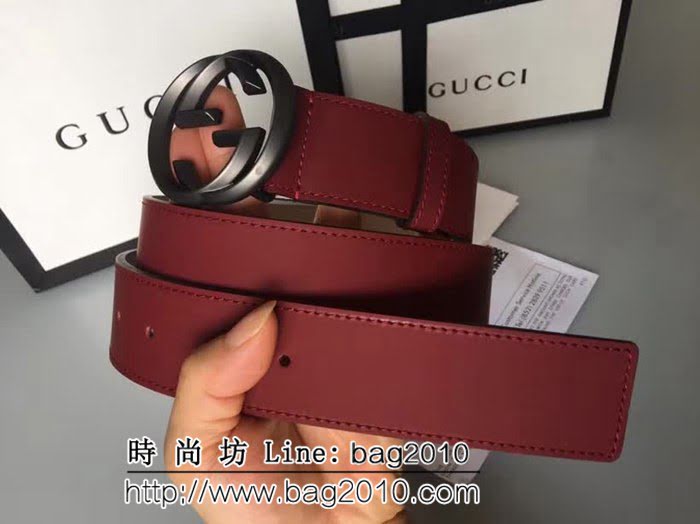 古馳CUCCI 雙面頭層 高級亞面牛皮 絲綢面料 純銅噴漆扣男士皮帶 GHG1121